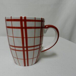Euro Ceramica red Plaid ceramic mug cup Stoneware Mint Condition